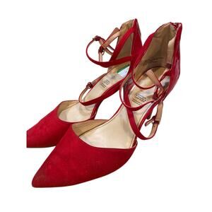 Liz Claiborne Red Heels Suede in front patent leather in front